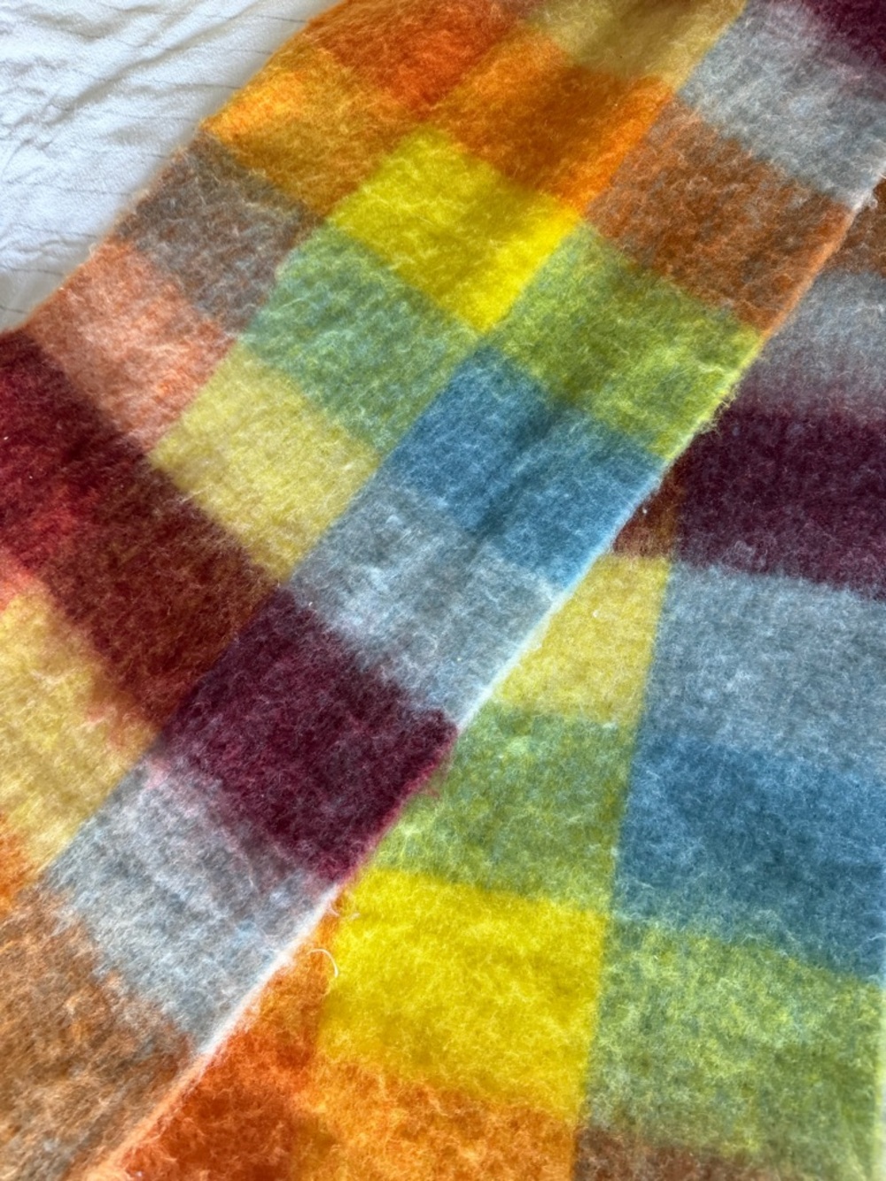 Garage Fuzzy Colorblock Scarf in Yellow, Orange, Burgundy